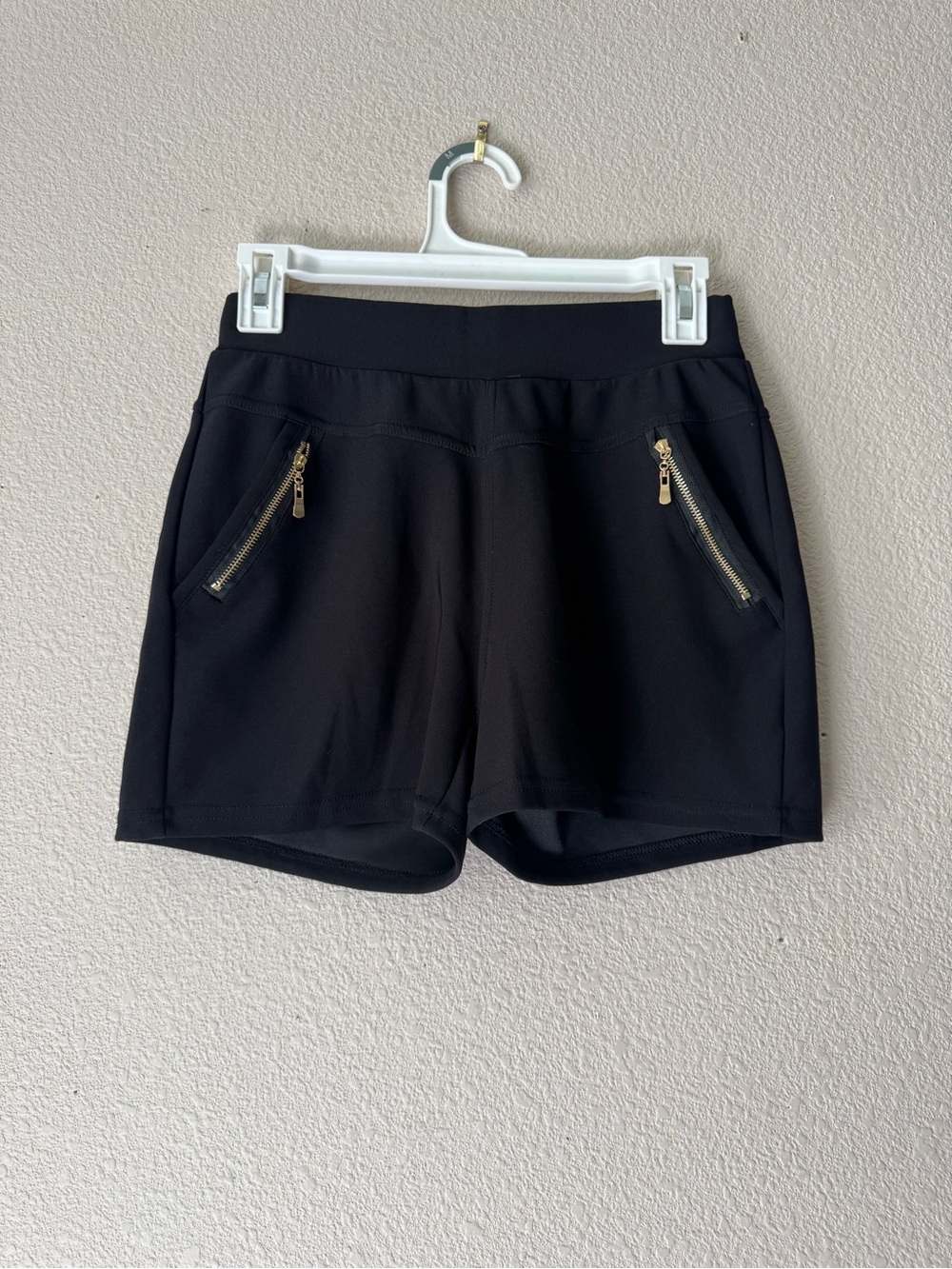 Women’s Black Athletic Shorts with Gold Zip Details